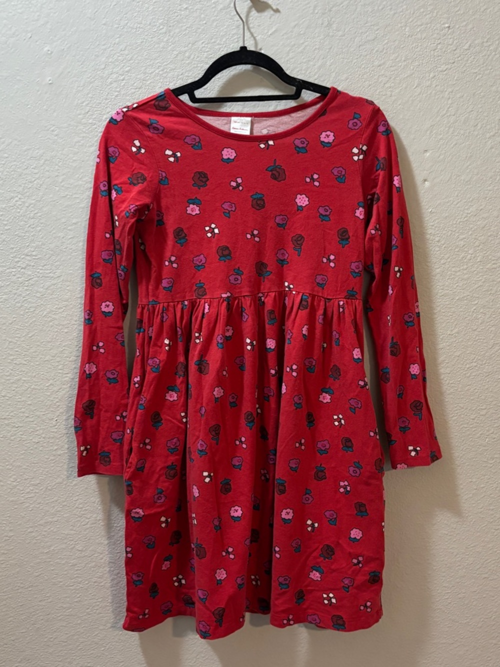 Hanna Andersson Red Floral Cotton Long Sleeve Dress Girls Size 14-16 (160 cm)